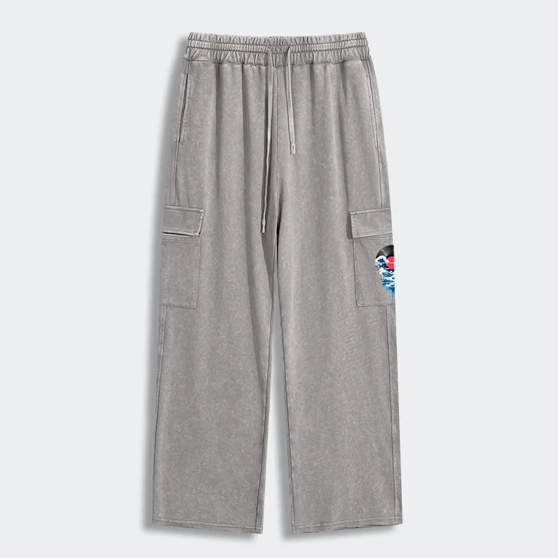 Tokyo-Tiger Vinyl Records And Waves Washed Utility Sweatpants