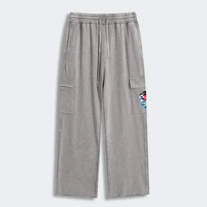 Tokyo-Tiger Vinyl Records And Waves Washed Utility Sweatpants