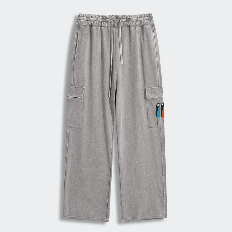 Tokyo-Tiger Bold Shape Birds Washed Utility Sweatpants