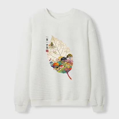 Tokyo-Tiger One Leaf Holds A Tiny Colorful World Waffle Sweatshirt