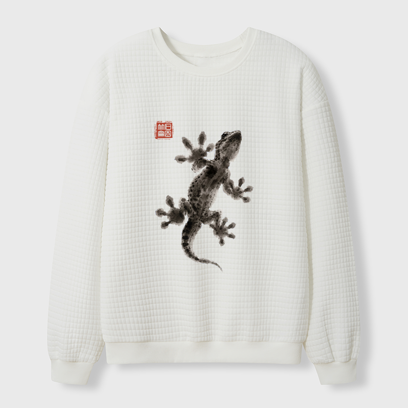 Tokyo-Tiger Minimal Asian Ink Brush Gecko Vibe Waffle Sweatshirt