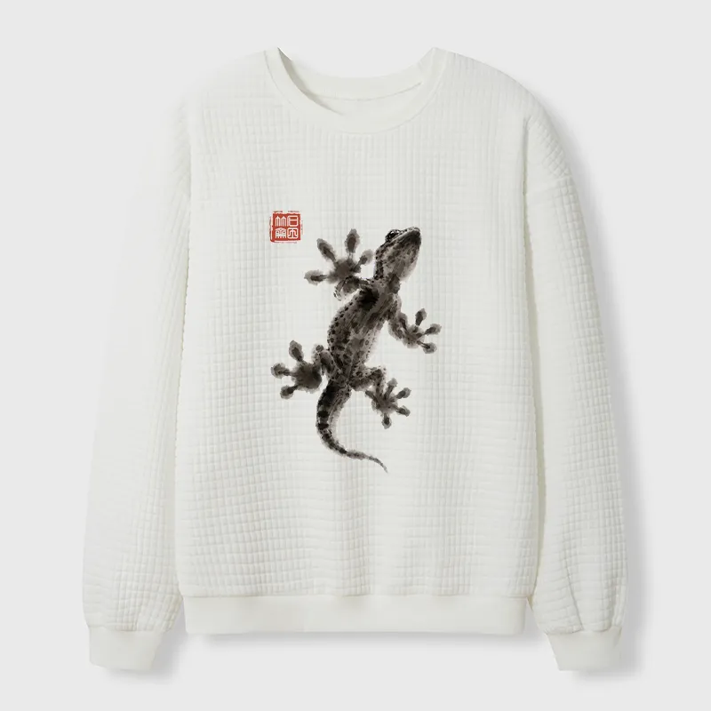 Tokyo-Tiger Minimal Asian Ink Brush Gecko Vibe Waffle Sweatshirt Sale