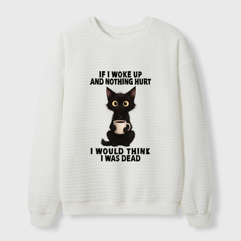 Tokyo-Tiger Funny Cute Black Cat And Coffee Meme Waffle Sweatshirt