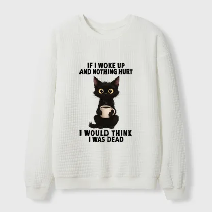 Tokyo-Tiger Funny Cute Black Cat And Coffee Meme Waffle Sweatshirt