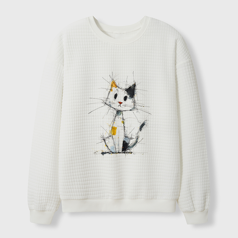 Tokyo-Tiger Minimal Splash Ink Cute Cat Waffle Sweatshirt
