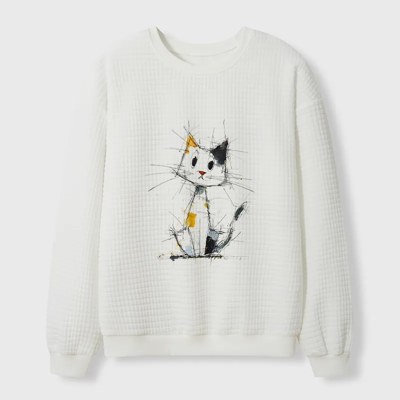 Tokyo-Tiger Minimal Splash Ink Cute Cat Waffle Sweatshirt Sale