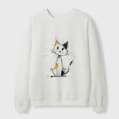 Tokyo-Tiger Minimal Splash Ink Cute Cat Waffle Sweatshirt