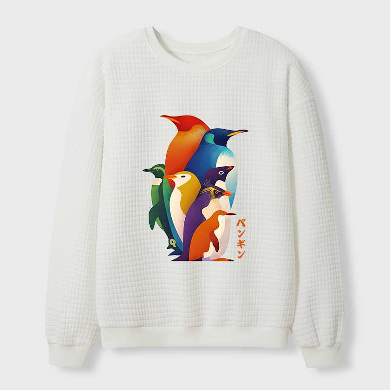 Tokyo-Tiger Cute Multi Tone Penguins Waffle Sweatshirt