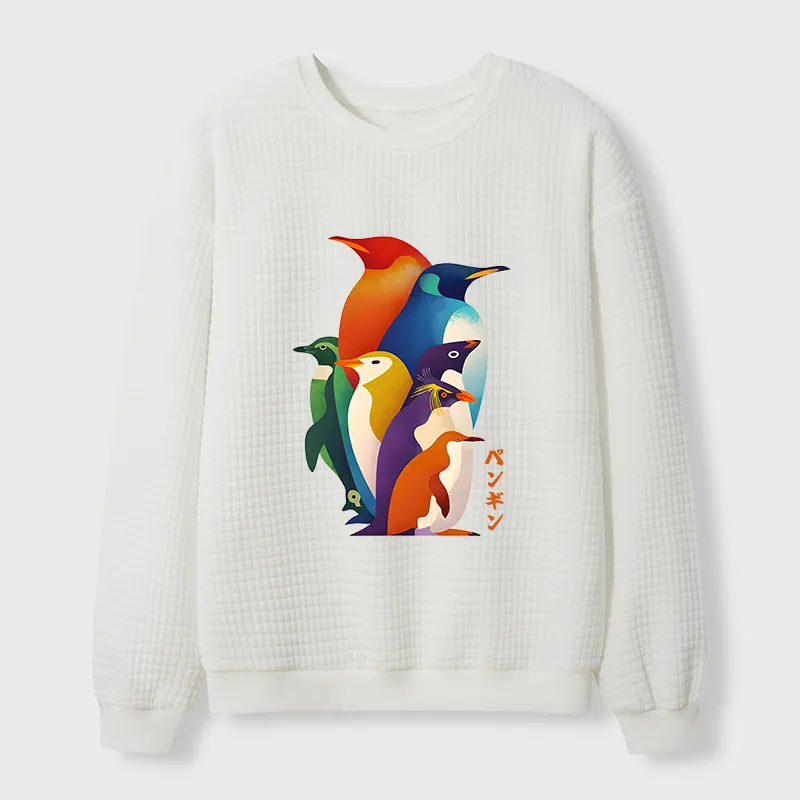 Tokyo-Tiger Cute Multi Tone Penguins Waffle Sweatshirt Sale