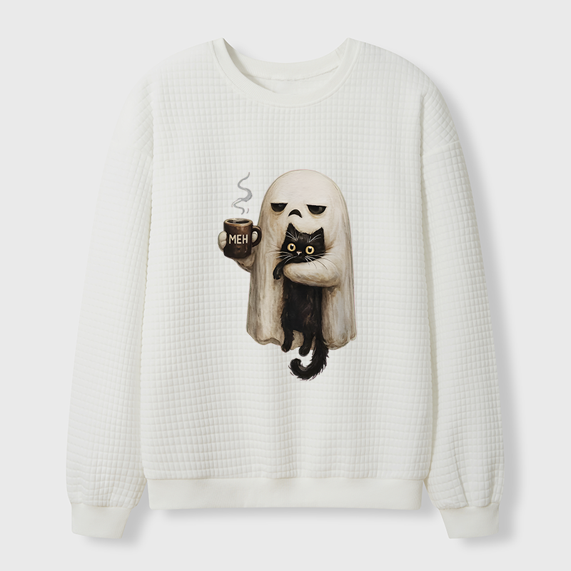 Tokyo-Tiger Ghost Cat Coffee Mood Waffle Sweatshirt