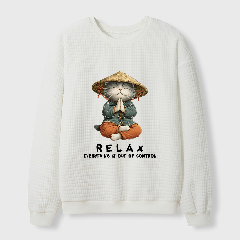 Tokyo-Tiger Zen Relax Cat Graphic Waffle Sweatshirt