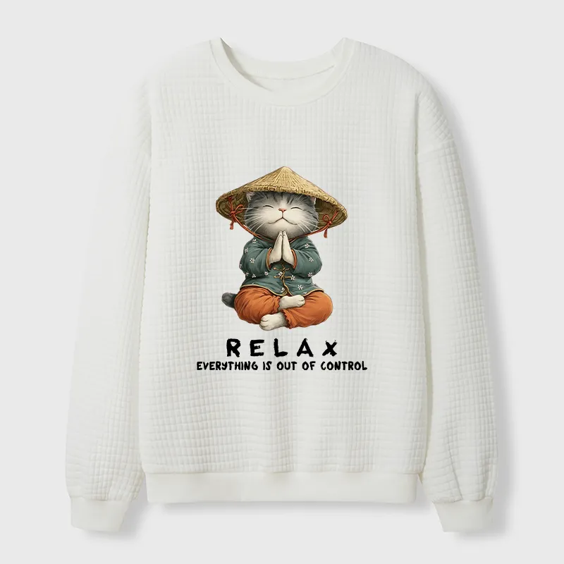 Tokyo-Tiger Zen Relax Cat Graphic Waffle Sweatshirt Sale