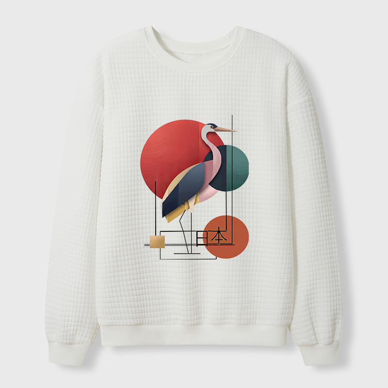 Tokyo-Tiger Geometric Crane Art Waffle Sweatshirt