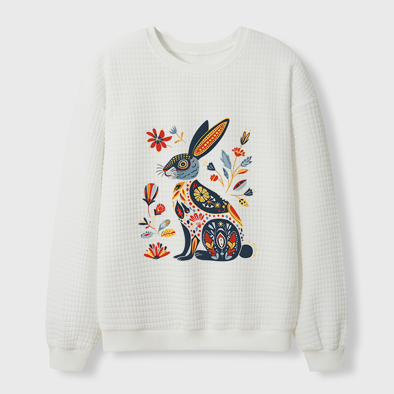 Tokyo-Tiger Folk Hare Bloom Waffle Sweatshirt