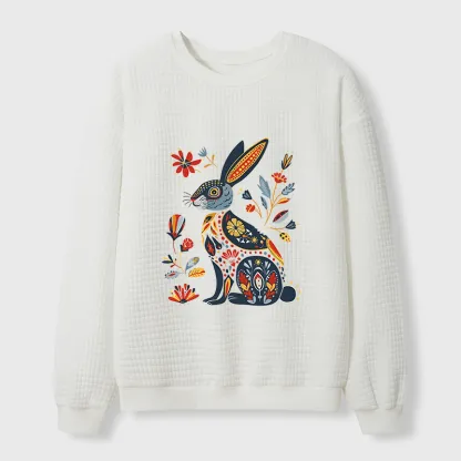 Tokyo-Tiger Folk Hare Bloom Waffle Sweatshirt