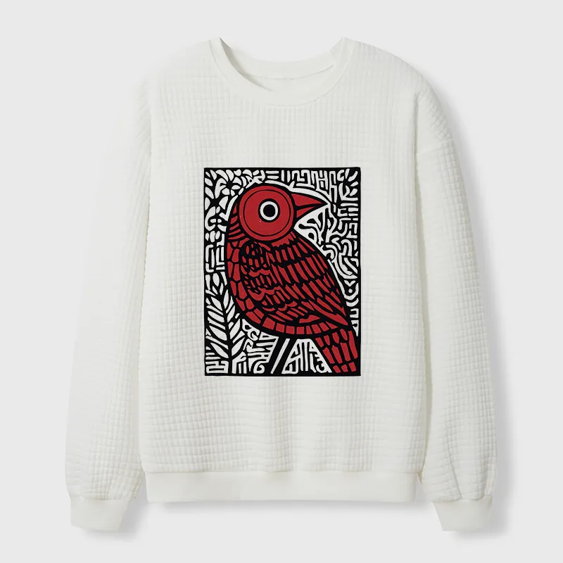 Tokyo-Tiger Retro Woodblock Bird Waffle Sweatshirt Sale