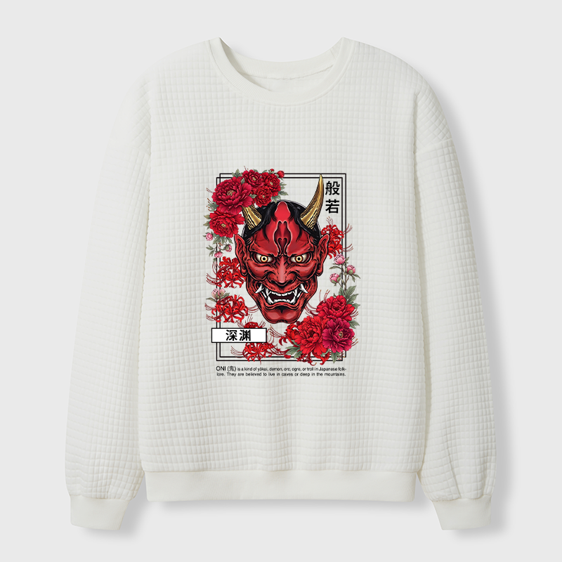 Tokyo-Tiger Cool Oni Floral Art Waffle Sweatshirt