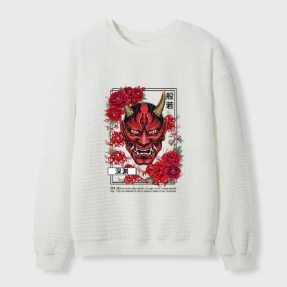 Tokyo-Tiger Cool Oni Floral Art Waffle Sweatshirt