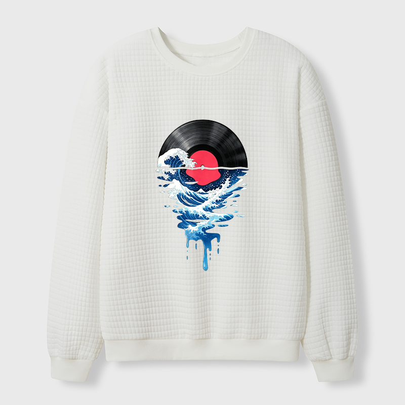 Tokyo-Tiger Vinyl Records And Waves Waffle Sweatshirt