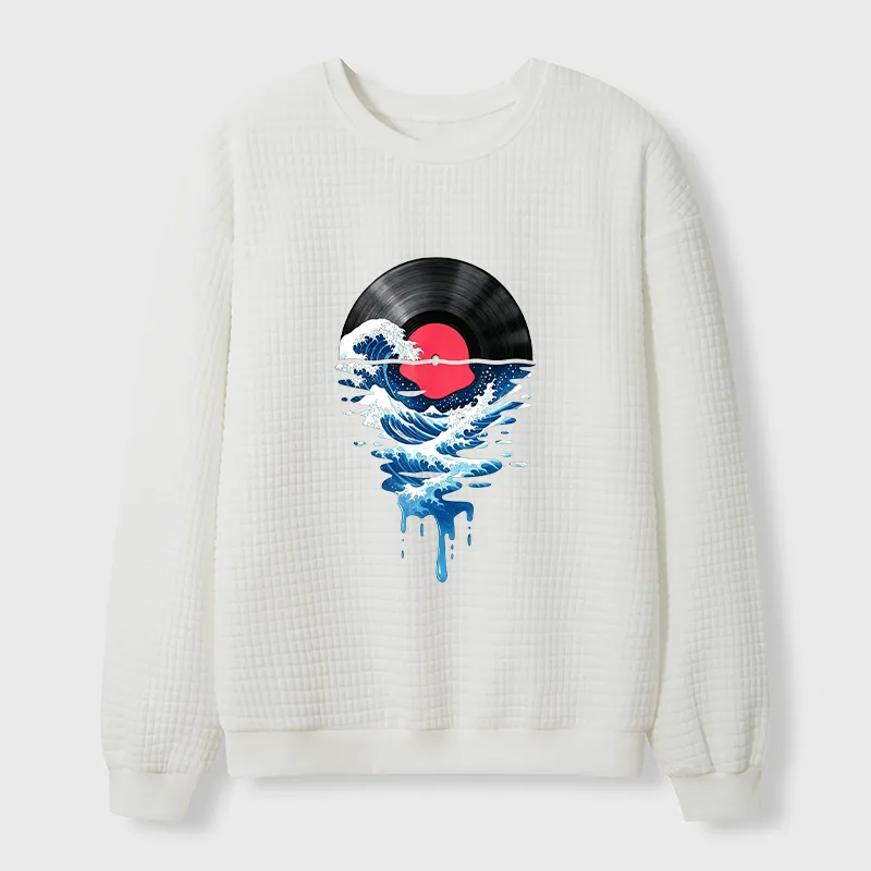 Tokyo-Tiger Vinyl Records And Waves Waffle Sweatshirt Sale