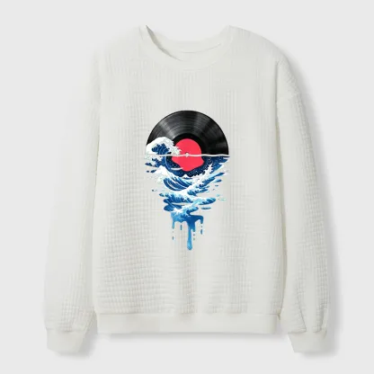 Tokyo-Tiger Vinyl Records And Waves Waffle Sweatshirt