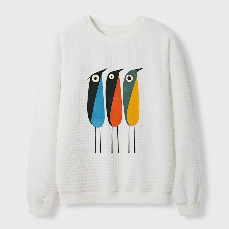 Tokyo-Tiger Bold Shape Birds Waffle Sweatshirt Sale