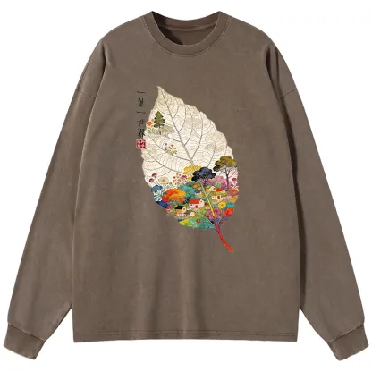 Tokyo-Tiger One Leaf Holds A Tiny Colorful World Washed Long Sleeve T-Shirt