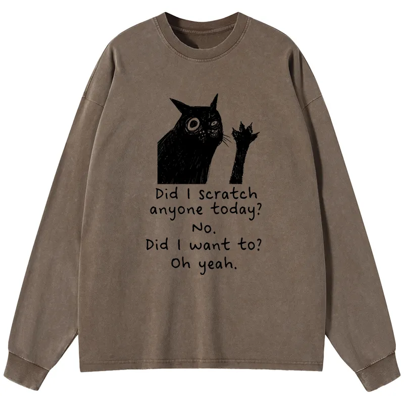 Tokyo-Tiger Black Cat Scratches People Washed Long Sleeve T-Shirt
