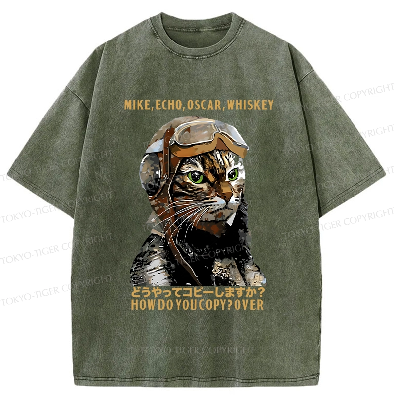 Tokyo-Tiger Funny MEOW Washed T-Shirt