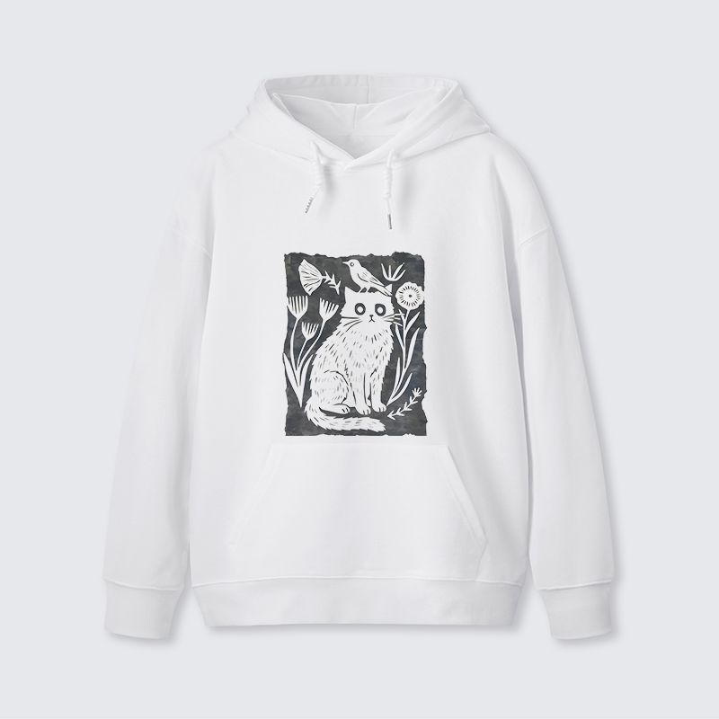 Tokyo-Tiger Folk Paper Cut Cat Bird Floral Art Classic Hoodie