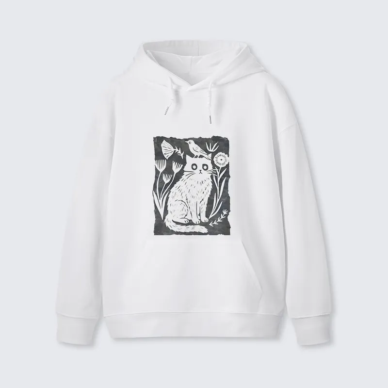 Tokyo-Tiger Folk Paper Cut Cat Bird Floral Art Classic Hoodie