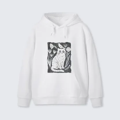 Tokyo-Tiger Folk Paper Cut Cat Bird Floral Art Classic Hoodie