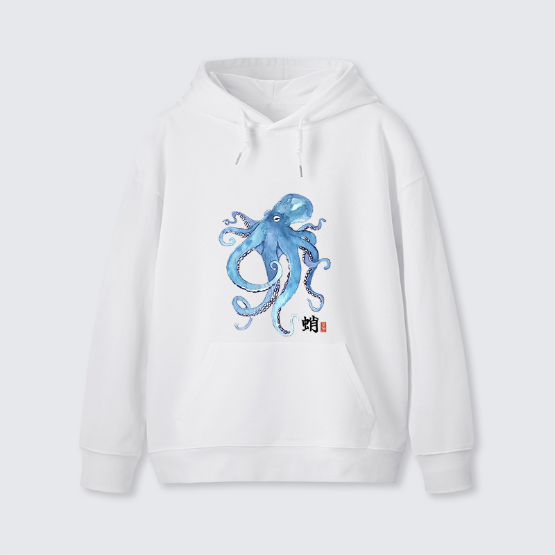 Tokyo-Tiger Watercolor Blue Octopus Classic Hoodie