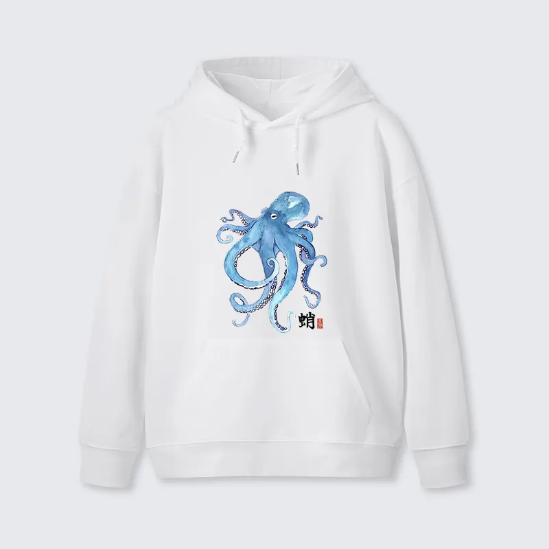 Tokyo-Tiger Watercolor Blue Octopus Classic Hoodie