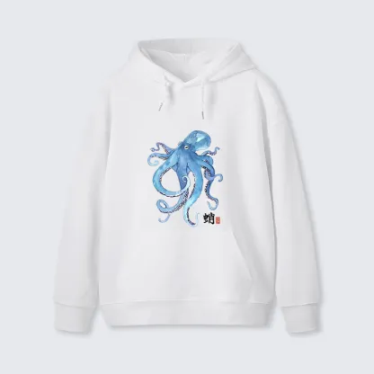 Tokyo-Tiger Watercolor Blue Octopus Classic Hoodie
