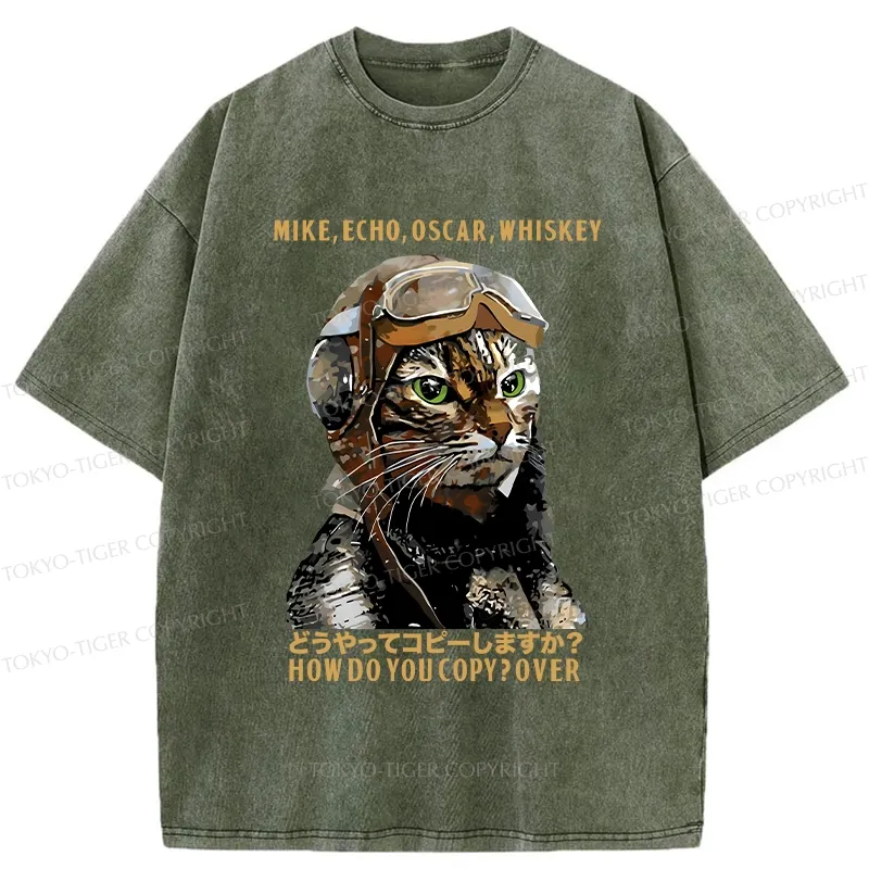 Tokyo-Tiger Funny MEOW Washed T-Shirt