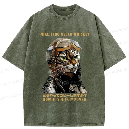 Tokyo-Tiger Funny MEOW Washed T-Shirt