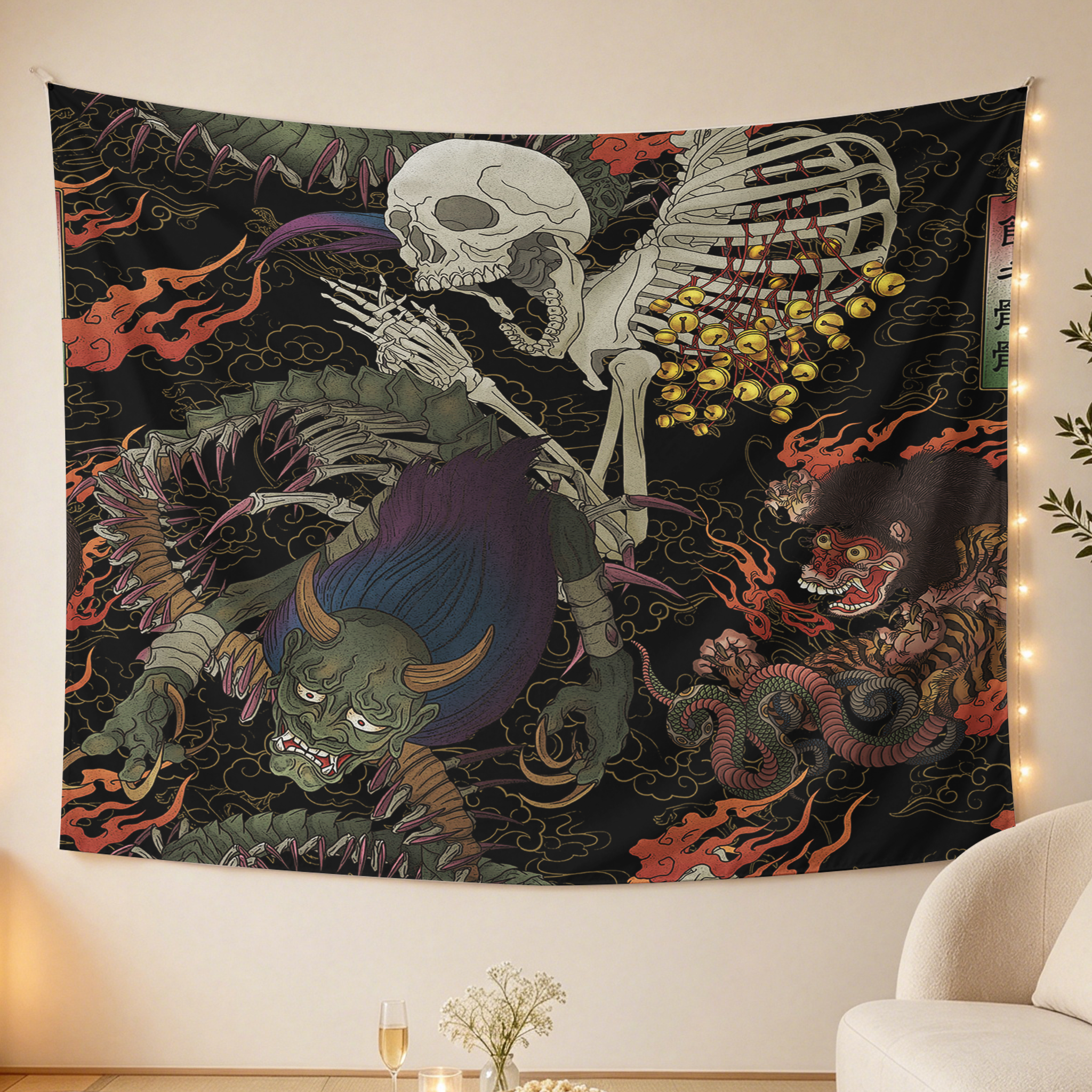 Tokyo-Tiger Japanese Yokai And Skeletons Tapestry