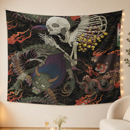 Tokyo-Tiger Japanese Yokai And Skeletons Tapestry