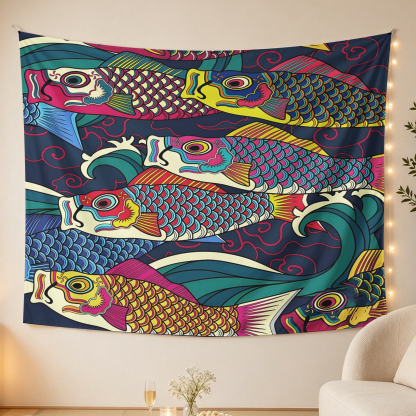 Tokyo-Tiger Colorful Japanese Koinobori Tapestry