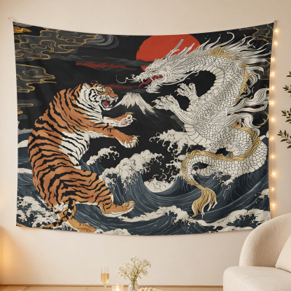Tokyo-Tiger Fight Between Dragon And Tiger Tapestry