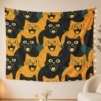 Tokyo-Tiger Yellow Cat And Black Cat Tapestry