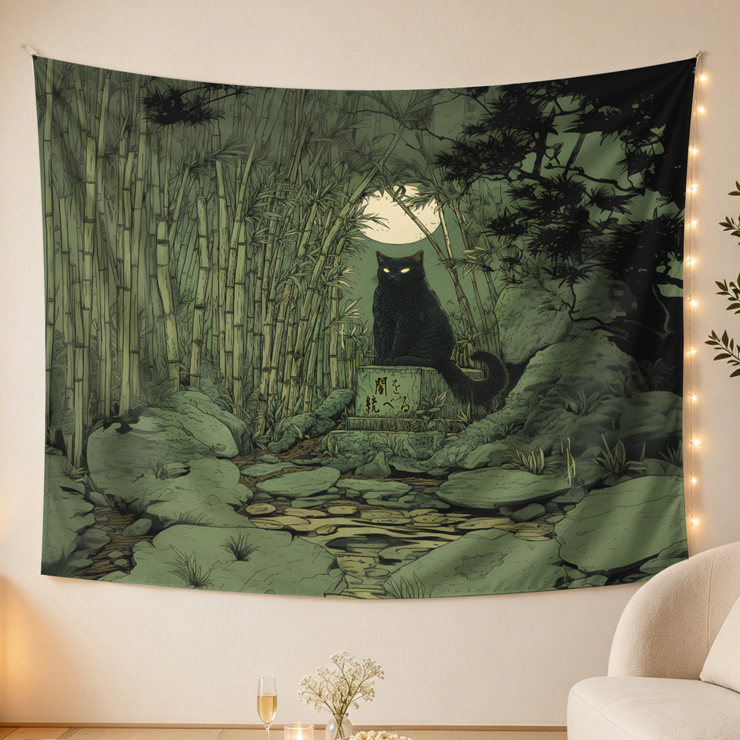 Tokyo-Tiger Cat Under The Moon Tapestry