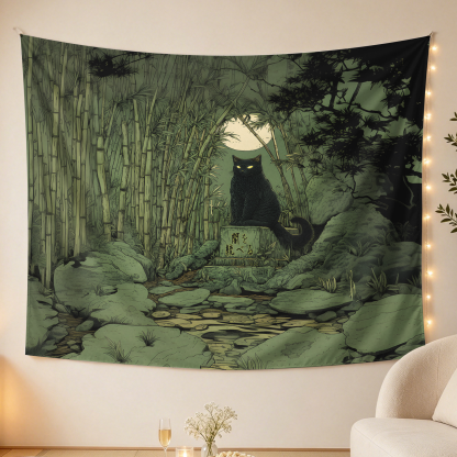 Tokyo-Tiger Cat Under The Moon Tapestry