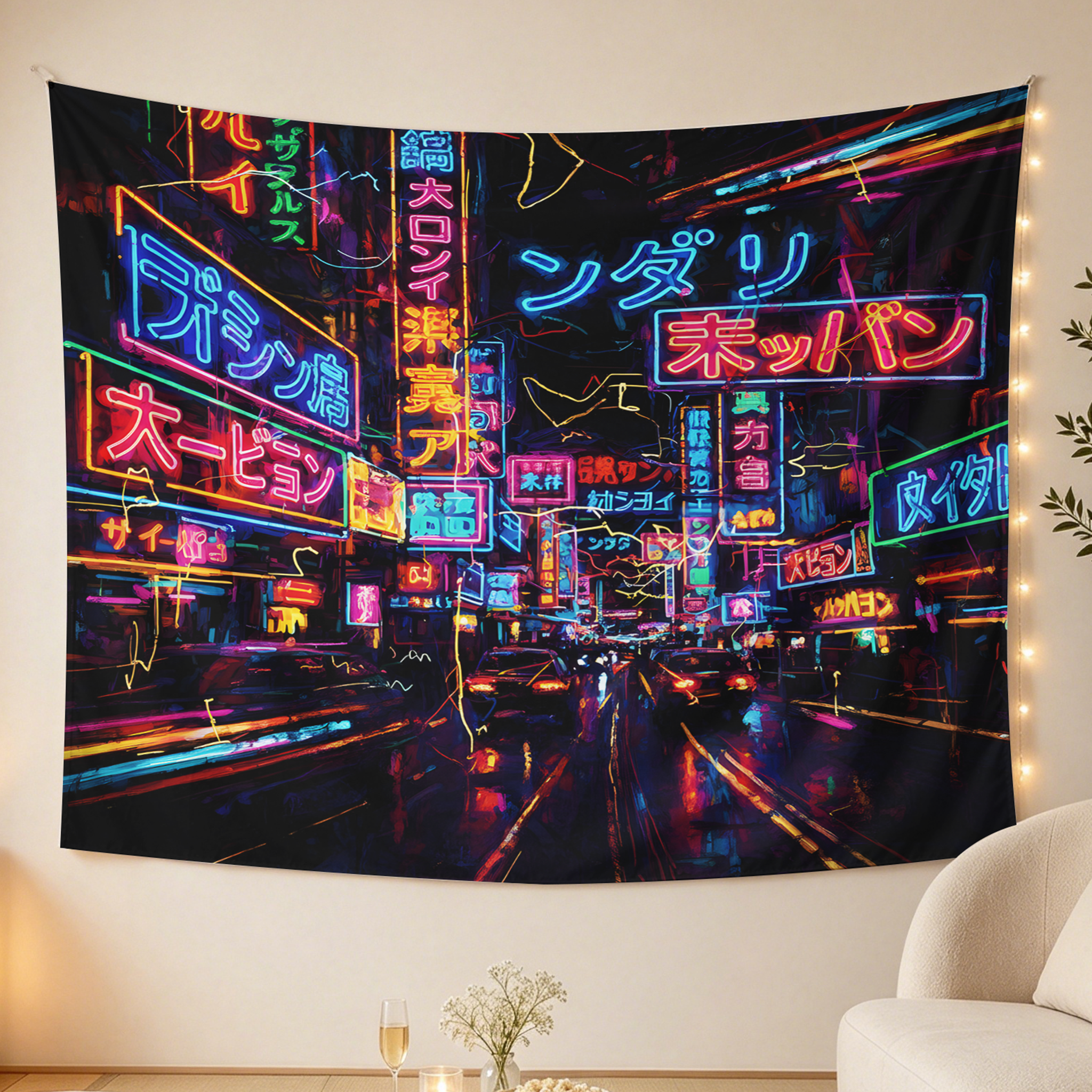 Tokyo-Tiger Tokyo Street Scene Tapestry