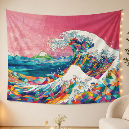 Tokyo-Tiger Colorful Prismatic Wave Tapestry