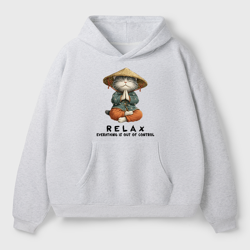 Tokyo-Tiger Zen Relax Cat Graphic Adult Fleece Hoodie