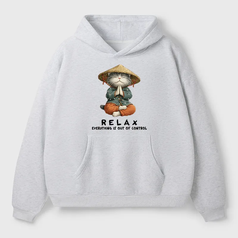 Tokyo-Tiger Zen Relax Cat Graphic Adult Fleece Hoodie