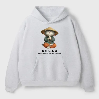 Tokyo-Tiger Zen Relax Cat Graphic Adult Fleece Hoodie