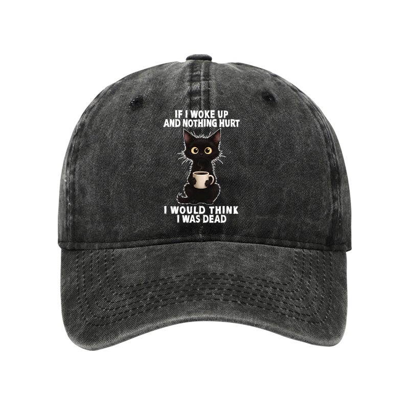 Tokyo-Tiger Funny Cute Black Cat And Coffee Meme Washed Cap